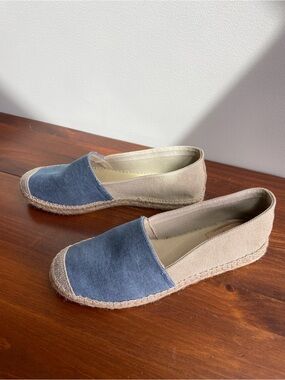 Casual Two-Tone Blue and Beige Espadrille Flats